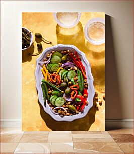 Πίνακας, Colorful Vegetable Salad on Yellow Background Πολύχρωμη σαλάτα λαχανικών σε κίτρινο φόντο