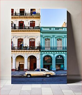 Πίνακας, Colorful Vintage Buildings with Classic Car Πολύχρωμα vintage κτίρια με κλασικό αυτοκίνητο