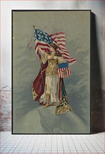 Πίνακας, [Columbia standing on the earth, holding an American flag and trademark sign]