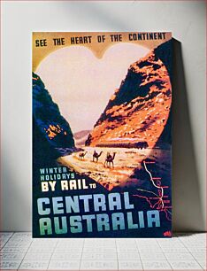 Πίνακας, Commonwealth Railways poster -- "See the heart of the continent – winter holidays by rail to Central Australia" (publicising the Central Australia Railway)