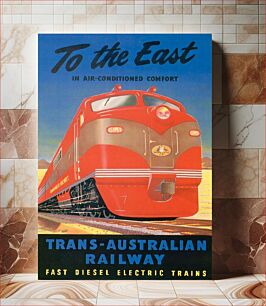 Πίνακας, Commonwealth Railways poster – "To the east in air-conditioned comfort – Trans-Australian Railway – fast diesel-electric trains"