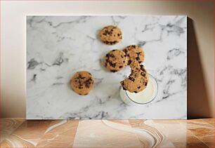 Πίνακας, Cookies and Milk on Marble Table Μπισκότα και γάλα σε μαρμάρινο τραπέζι