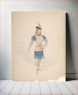 Πίνακας, Costume Design for a Cavalier (?) in Blue and Burgundy with Feathered Cap and Sword