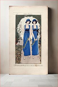 Πίνακας, Costumes Parisiens Fashion illustration No.76 from Journal des dames et des modes, 1913 - Robe de jardin en toile bleu vif, Marie Madeleine Franc-Nohain
