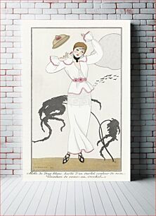 Πίνακας, Costumes Parisiens, no.21: Robe de drap blanc from Journal des Dames et des Modes (1912) fashion illustration high resolution by George Barbier