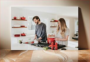 Πίνακας, Couple Cooking Together in Kitchen Ζευγάρι που μαγειρεύουν μαζί στην κουζίνα