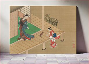 Πίνακας, Courtesan and Attendant Playing with a Dog by Nishikawa Sukenobu