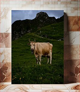 Πίνακας, Cow in a Mountain Landscape Αγελάδα σε ορεινό τοπίο