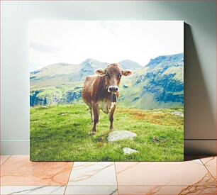 Πίνακας, Cow in Mountain Landscape Αγελάδα στο ορεινό τοπίο