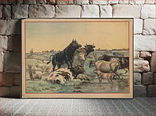 Πίνακας, [Cows and sheep in a pasture, with six cows looking out at the viewer]
