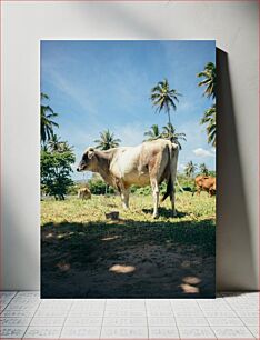 Πίνακας, Cows Grazing Near Palm Trees Αγελάδες που βόσκουν κοντά σε φοίνικες