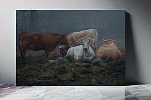 Πίνακας, Cows in a Foggy Field Αγελάδες σε ένα ομιχλώδες πεδίο