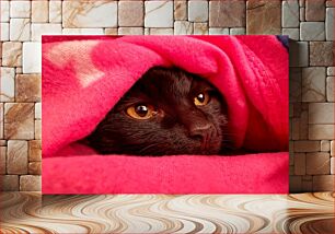 Πίνακας, Cozy Cat Wrapped in Pink Blanket Άνετη γάτα τυλιγμένη με ροζ κουβέρτα