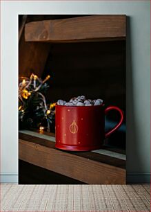 Πίνακας, Cozy Hot Chocolate in Red Mug Ζεστή ζεστή σοκολάτα σε κόκκινη κούπα