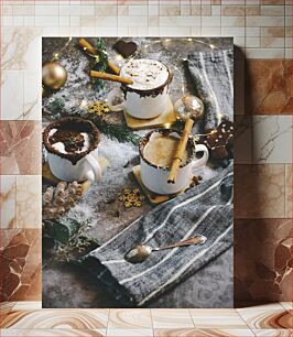 Πίνακας, Cozy Hot Chocolate with Holiday Decorations Ζεστή ζεστή σοκολάτα με γιορτινά διακοσμητικά
