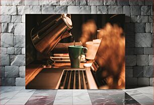 Πίνακας, Cozy Workspace with Coffee Άνετος χώρος εργασίας με καφέ