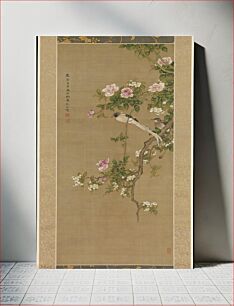 Πίνακας, Crabapple, China rose, and Indian flycatcher by Shen Quan