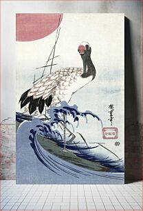 Πίνακας, Crane, wave and rising sun (1830) vintage woodblock prints by Utagawa Hiroshige