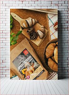 Πίνακας, Croissants and Flour on Wooden Board Κρουασάν και αλεύρι σε ξύλινη σανίδα