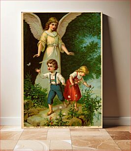 Πίνακας, Cromolitogravura do anjinho da guarda com duas crianças, aproximadamente de 1919, do livro Catálogo de imagens de santos by Weiszflog Irmãos