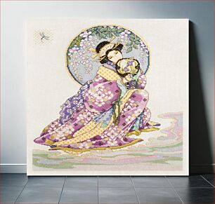 Πίνακας, Cross-Stitch of Woman in Kimono with Fan