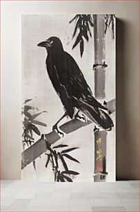 Πίνακας, Crow on a Bamboo Branch (1887) bird illustration by Kawanabe Kyosai
