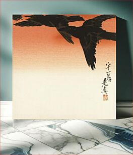 Πίνακας, Crows and red sky (1888 - 1889) vintage Japanese print by Shibata Zeshin