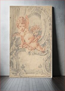 Πίνακας, Cupid posed in an Ornamental Cartouche by Anonymous, French, 18th century