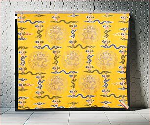 Πίνακας, curtain hanging of imperial yellow brocaded satin