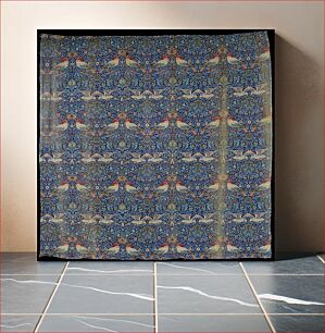 Πίνακας, curtain, jacquard woven double cloth designed for his home at Kelmscott House; tones of blue with touches of fawn and red; pairs of birds face each other