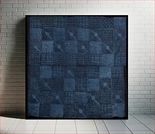 Πίνακας, dark and light blue fabric; print with alternating designs - tortoise alternating with large and small geometric designs; 2 panels joined at center