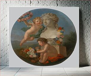 Πίνακας, Decorative panel with a bust, angels and flowers, Monogramist F R