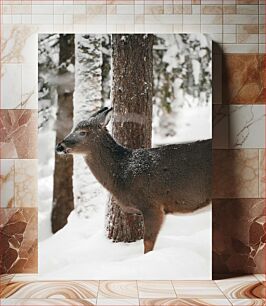 Πίνακας, Deer in Snowy Forest Ελάφια στο Χιονισμένο Δάσος