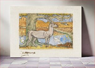 Πίνακας, Deer near a Tree in Front of a Pond (1895) by Jan Toorop