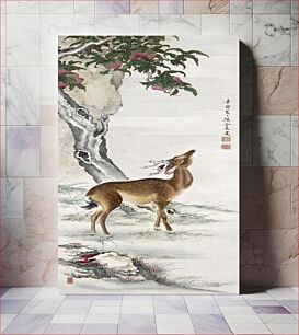 Πίνακας, Deer under peach and pine trees (1801) vintage Japanese painting by Toda Tadanaka