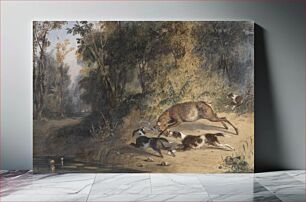 Πίνακας, Deerhound and Bitch Cornering a Stag at the Edge of a Woodland Pool