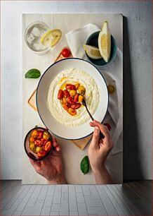 Πίνακας, Delicious Bowl of Creamy Dish with Tomatoes Νόστιμο μπολ με κρεμώδες πιάτο με ντομάτες