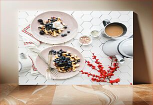 Πίνακας, Delicious Breakfast with Waffles and Berries Νόστιμο πρωινό με βάφλες και μούρα