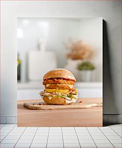 Πίνακας, Delicious Burger in the Kitchen Νόστιμο Burger στην κουζίνα