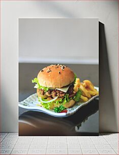 Πίνακας, Delicious Burger with Fries Νόστιμο Burger με πατάτες