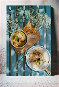 Πίνακας, Delicious Creamy Pasta and Seafood Soup Νόστιμη κρεμώδης σούπα ζυμαρικών και θαλασσινών