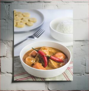 Πίνακας, Delicious Curry with Rice and Plantains Νόστιμο κάρυ με ρύζι και πλατάνια