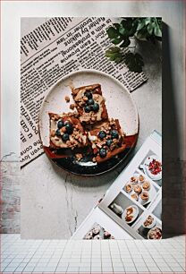 Πίνακας, Delicious Dessert with Blueberries Νόστιμο επιδόρπιο με βατόμουρα
