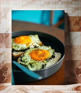 Πίνακας, Delicious Fried Eggs on Toast Νόστιμα τηγανητά αυγά στο τοστ