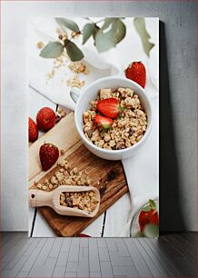 Πίνακας, Delicious Granola Breakfast with Strawberries Νόστιμο πρωινό γκρανόλα με φράουλες