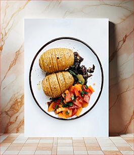 Πίνακας, Delicious Hasselback Potatoes with Fresh Salad Νόστιμες πατάτες με φρέσκια σαλάτα