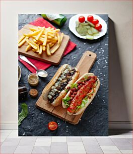 Πίνακας, Delicious Hotdogs with Fries Νόστιμα χοτ ντογκ με πατάτες