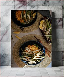 Πίνακας, Delicious Meal with Asparagus and Lemon Νόστιμο γεύμα με σπαράγγια και λεμόνι