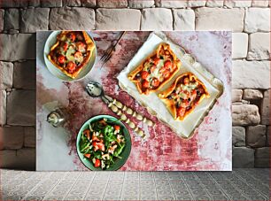 Πίνακας, Delicious Meal with Pizza and Salad Νόστιμο γεύμα με πίτσα και σαλάτα