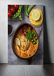 Πίνακας, Delicious Noodle Soup with Fresh Ingredients Νόστιμη σούπα με χυλοπίτες με φρέσκα υλικά
